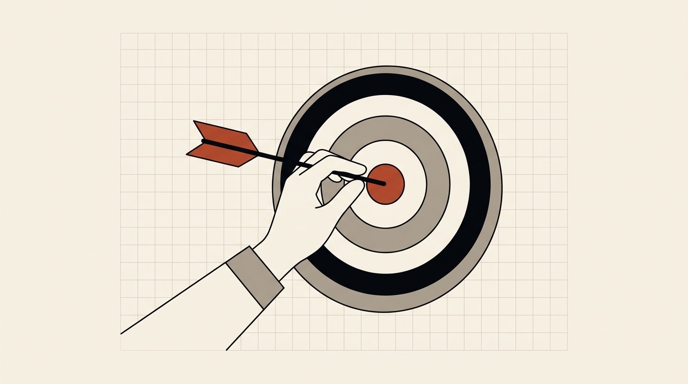 A hand nudging an arrow toward the bullseye of a target